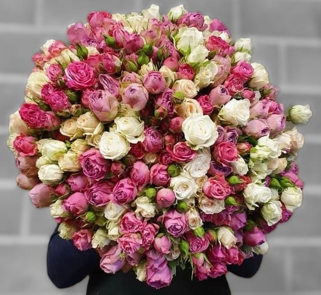 Bouquet overseas in red pink and white