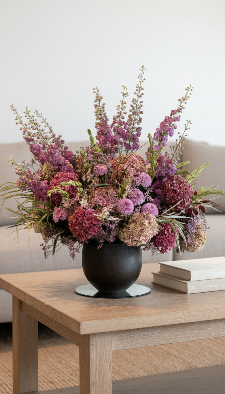 The Primrose Hill luxury pink and purple flower arrangement by London Event Florist